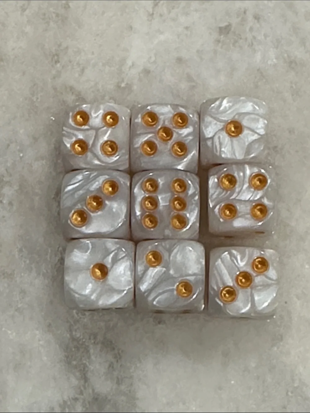 Pearlescent White Gaming Dice Set with Gold Pips - Home Accents